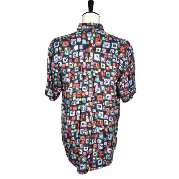 Silk House | Men | Vintage 100% Silk Abstract Print SS Button Up Shirt | Small - Picture 3 of 8
